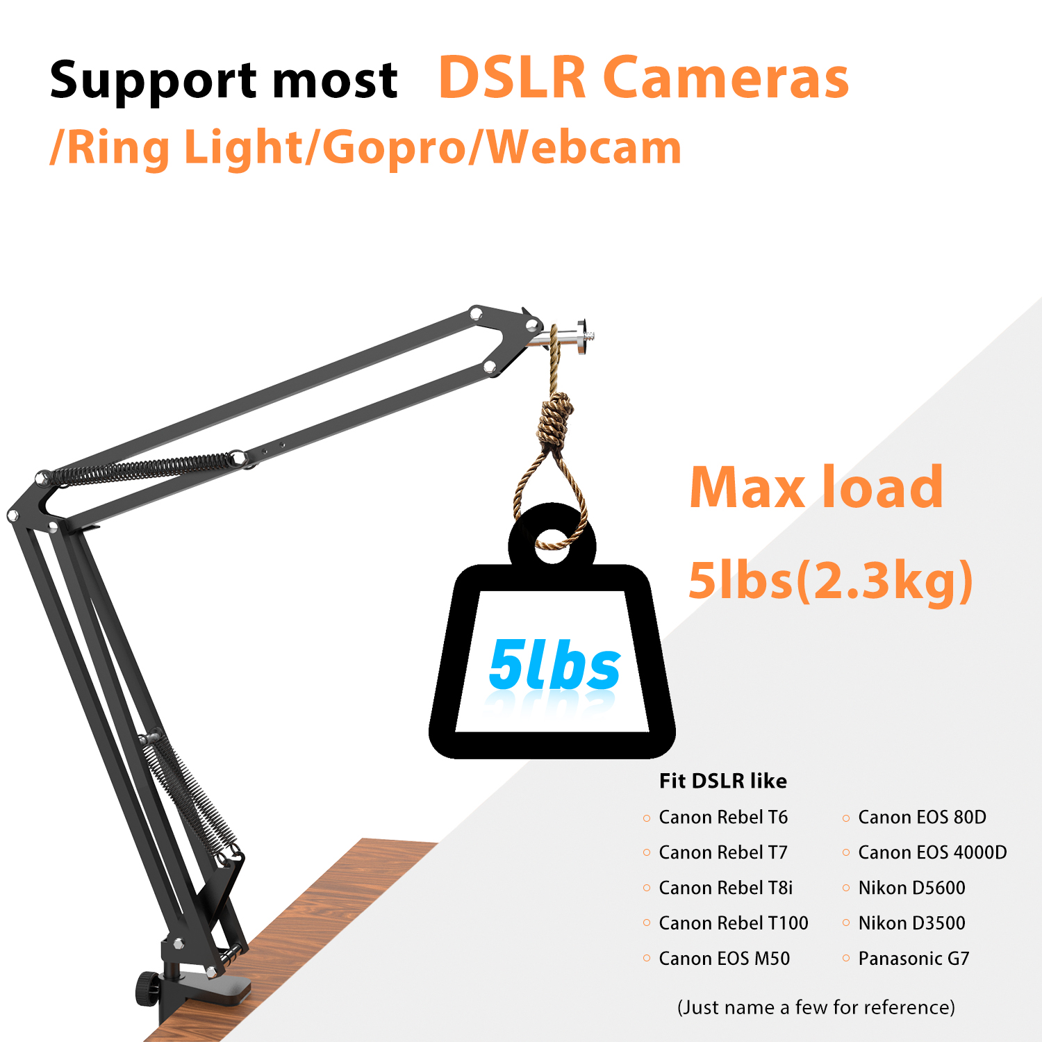Overhead Tripod for DSLR Cameras, Heavy Duty Desk Mount Stand with